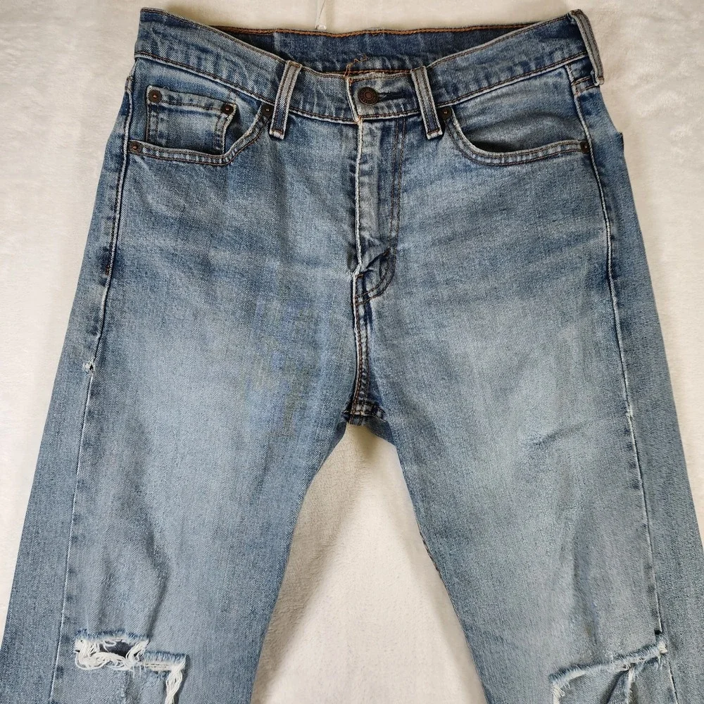 Vtg Levi's‎ 505 Regular Fit Jeans 30x30 Distressed Knee Rips Light Wash